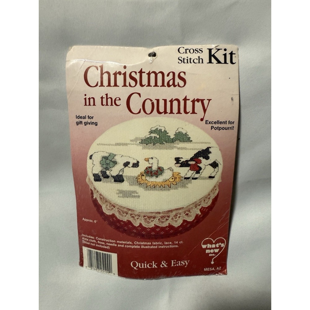 Cross Stitch Kit Christmas in the Country Jar Topper Farm Animals Winter Vintage